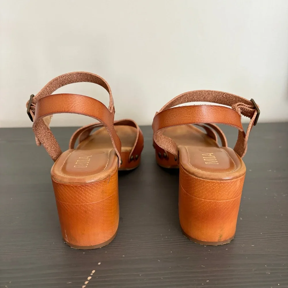 MIA Sandals Jullia Size 10 Cognac Brown Clog Style Studded Platform Block Heel